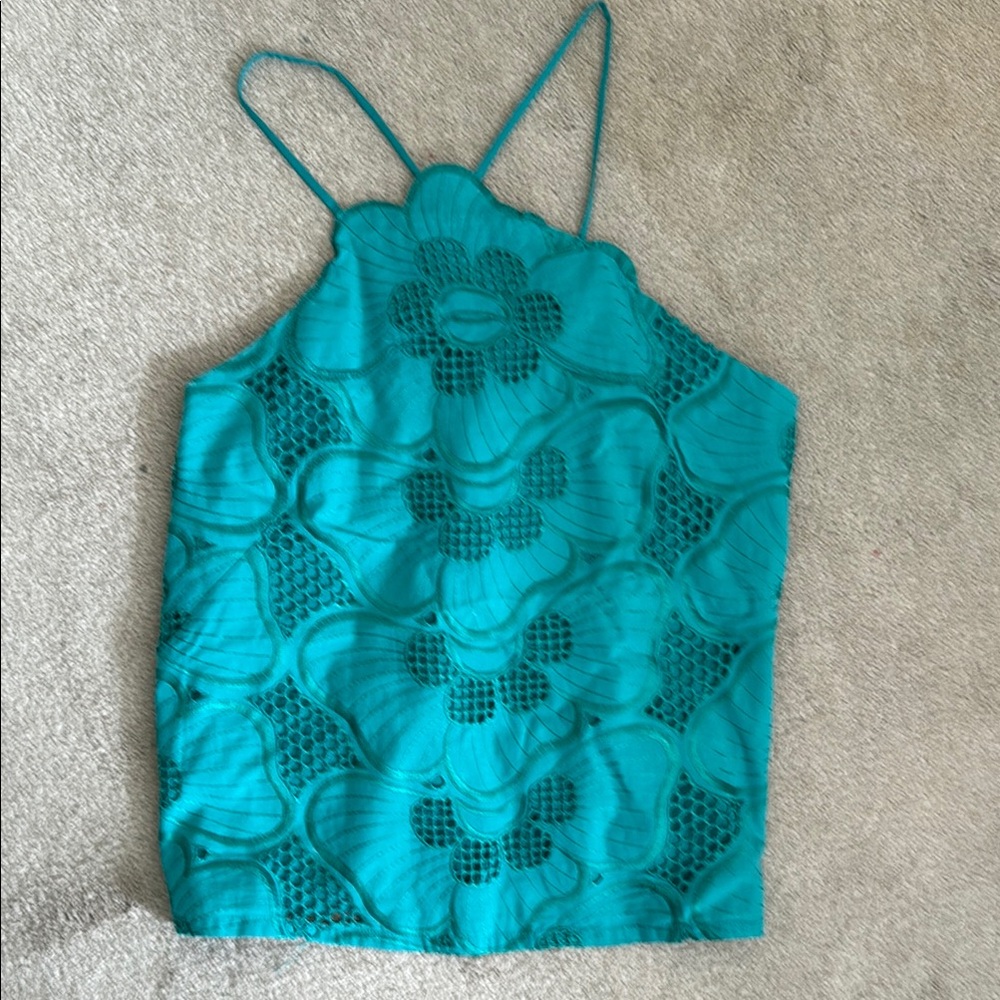 Anthropologie Teal Floral Lace Women's Top